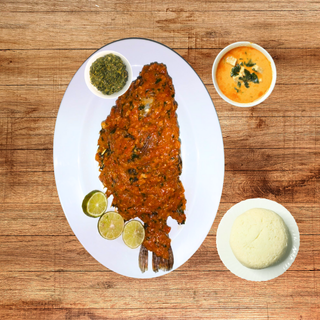 Coconut Medium fish, served with ugali and Mboga Kienyeji
